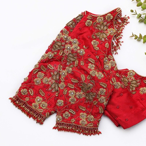 Fire Engine Red Embroidery bridal blouse Stitching