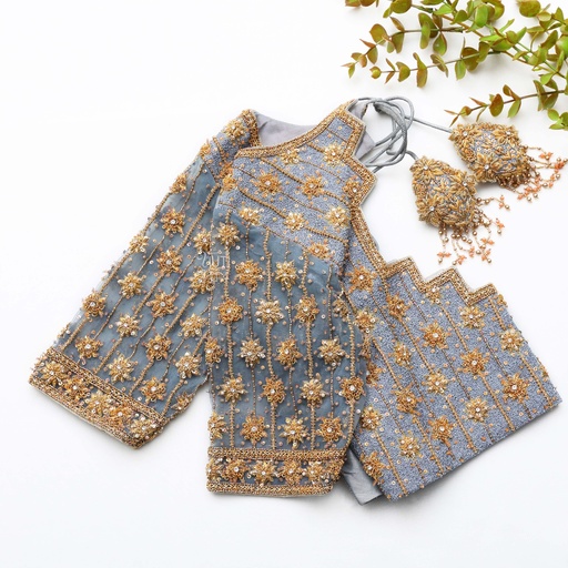 French Grey embroidery blouse Stitching