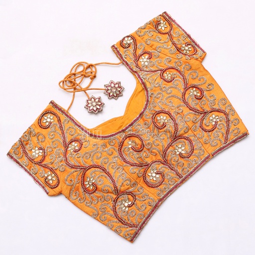 Golden Yellow Aari Bridal Blouse| SIZE 36 (adjustable up to 32 - 38) Stitching