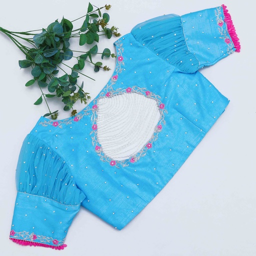 Gorgeous Picton Blue Embroidery Blouse Stitching