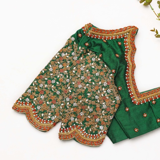 Green  hand embroidery bridal blouse Stitching