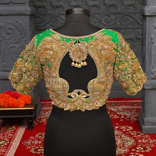 Green 3d Peacock bridal blouse Stitching