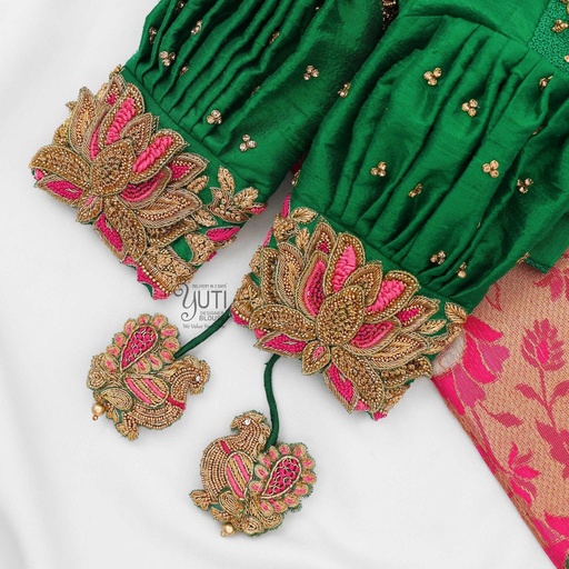 Green 3d lotus bridal blouse Stitching