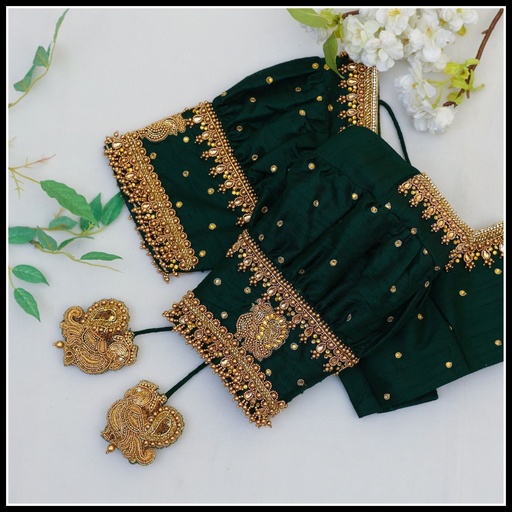 Green Bead Hanging With Peacock Motifs Design  Stitching