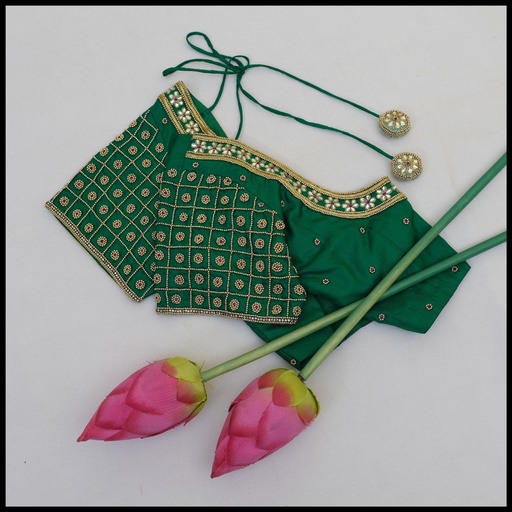 Green Check floral Design Stitching