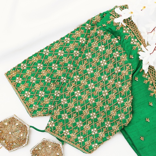 Green Checks floral design Stitching