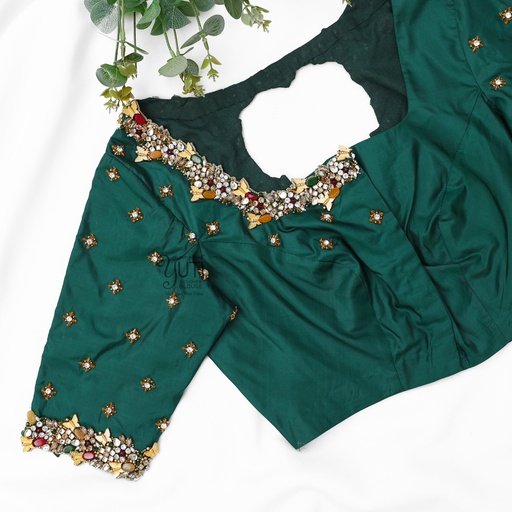 Green Cluster kundans design Stitching