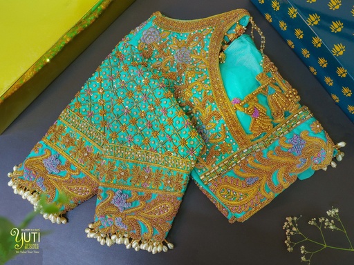 Elevate your wardrobe with this stunning Persian Green embroidery blouse