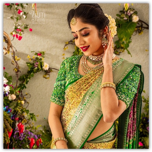 Green Crystal Navratna Bridal Design Stitching