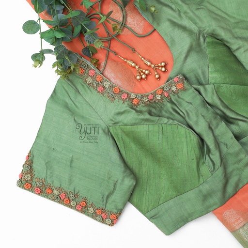 Green Embossed floral design Stitching