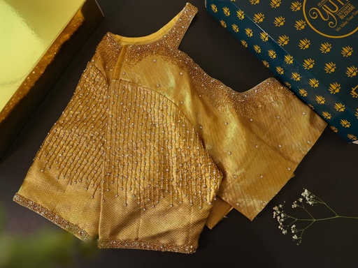 Step into elegance with this Luxor Gold embroidery blouse