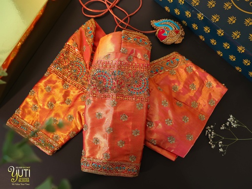 Elevate your wardrobe with our stunning Tiger Orange embroidery blouse