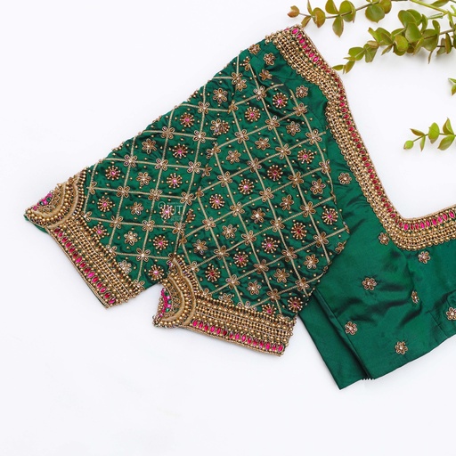 Green Embroidery bridal blouse Stitching