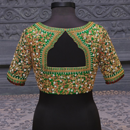 Green Floral Blouse Stitching