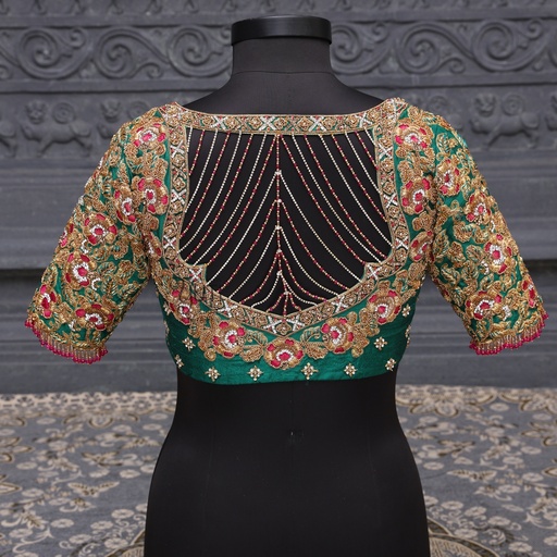 Green Floral Bridal Blouse Stitching