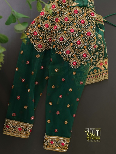 Elevate your wardrobe with our Timber Green embroidery blouse
