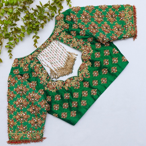 Green Floral Motif Bridal Blouse Stitching
