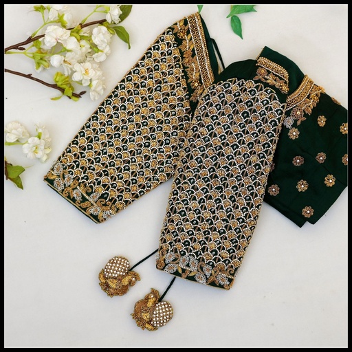 Green Scallope Design Stitching