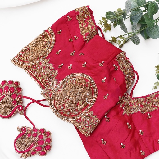 Elevate your wardrobe with this stunning Lipstick Red embroidery blouse