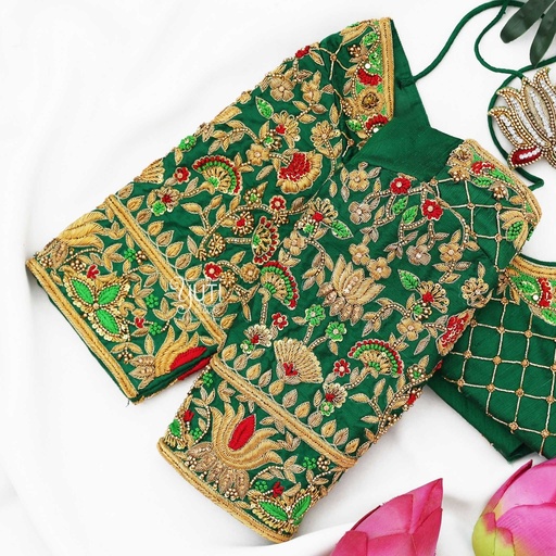 Green blouse with contrast lotus Stitching