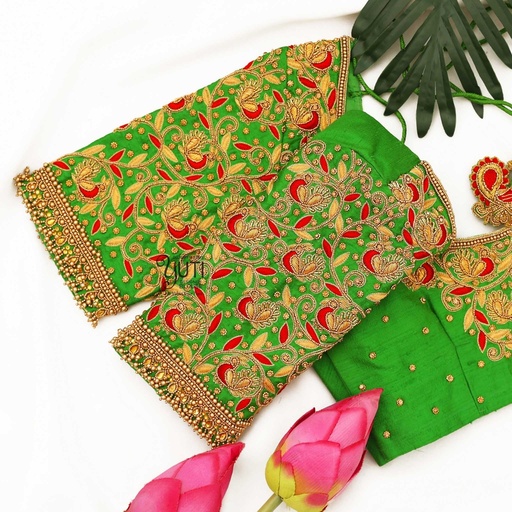 Green blouse with contrast peacock Stitching