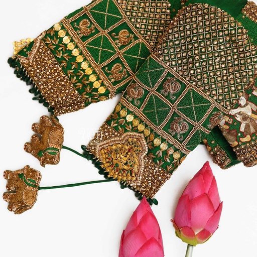 Green checked palanquin bridal Stitching