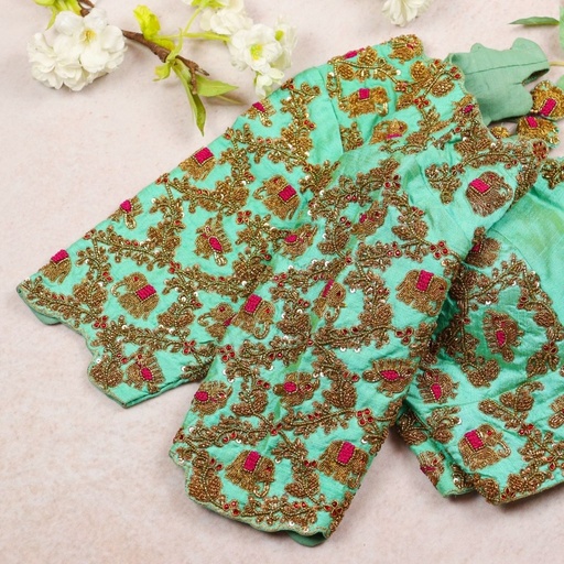 Green elephant and peacock floral design Stitching