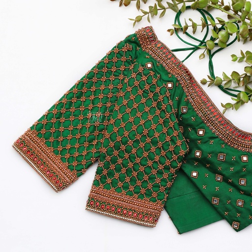 Green embroidery bridal blouse Stitching
