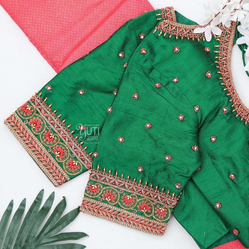 Green floral bridal blouse Stitching