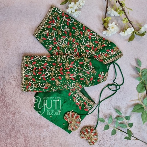 Green floral work Stitching