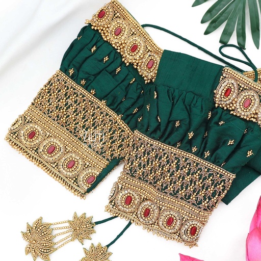 Green gemstone bridal blouse Stitching