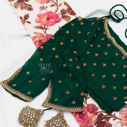 Green georgette blouse with kemp Stitching