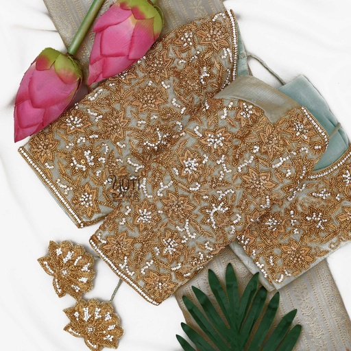 Grey embossed floral bridal blouse Stitching