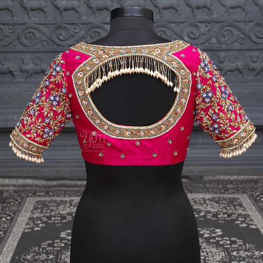 Ideal open neck pink embroidery bridal blouse Stitching