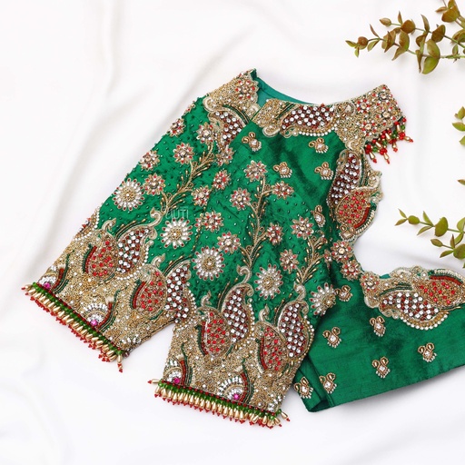 Introducing our exquisite Dark Spring Green Embroidery blouse Stitching