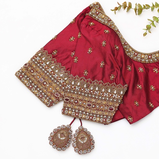 Introducing our exquisite Red Brown embroidery bridal blouse! Stitching