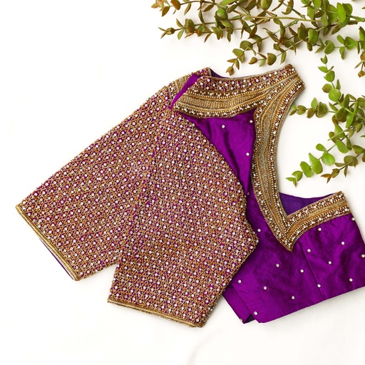 Introducing our exquisite Violet Eggplant embroidery blouse! Stitching