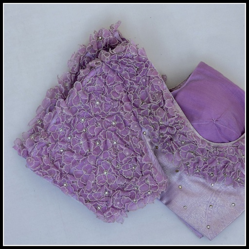 Lavender organza 3d floral design Stitching