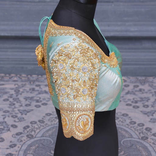 Light Blue Grey embroidery bridal blouse Stitching