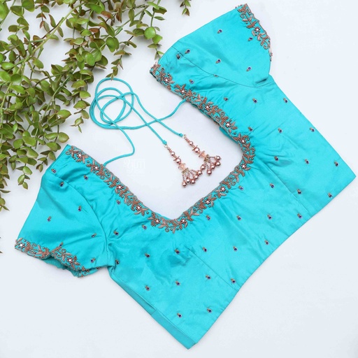 Like a sky blue princess in this gorgeous bridal blouse Stitching