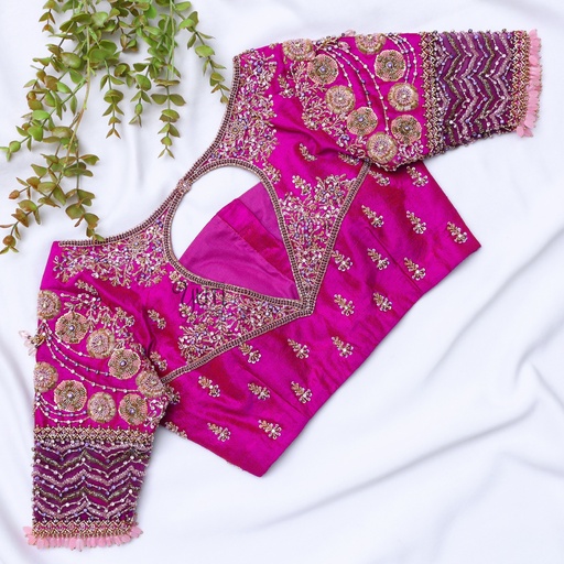 Magenta Floral Bridal Blouse Stitching