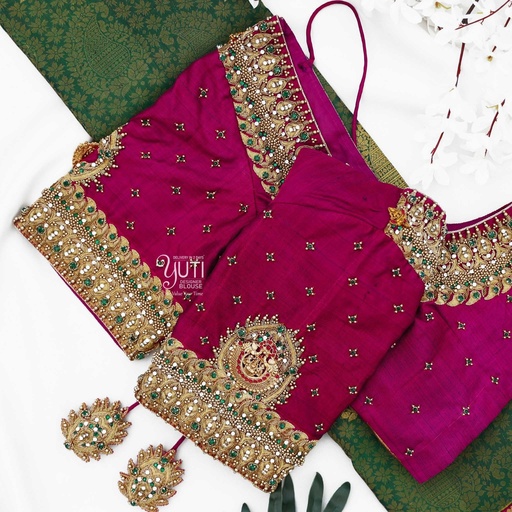 Magenta heavy lakshmi pendant bridal Stitching