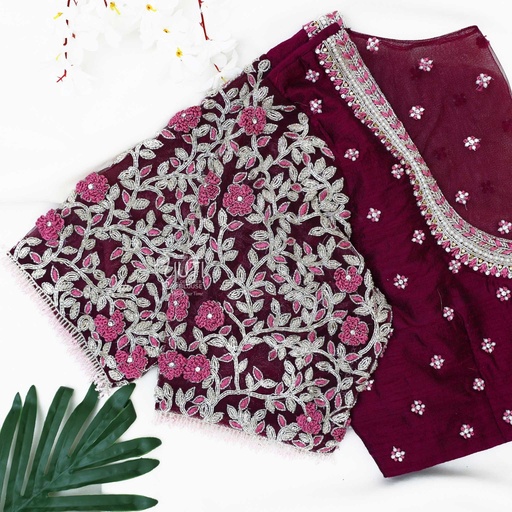 Maroon floral bridal blouse Stitching
