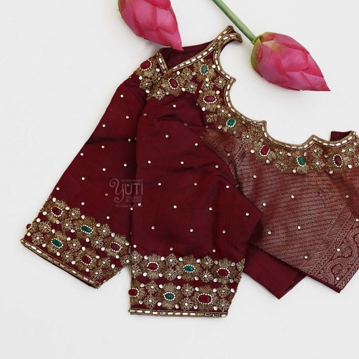 Maroon gem stone bridal design Stitching