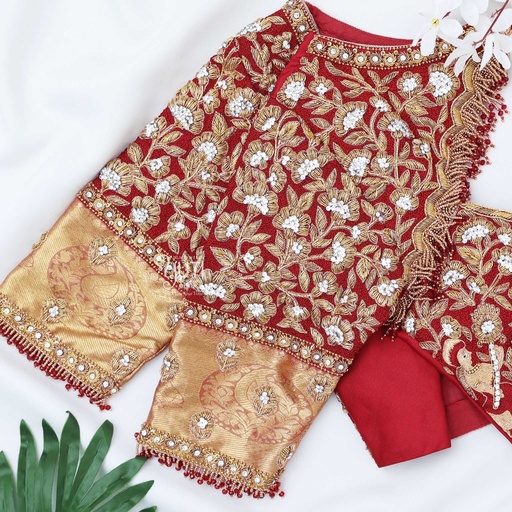 Maroon heavy floral palanquin blouse Stitching
