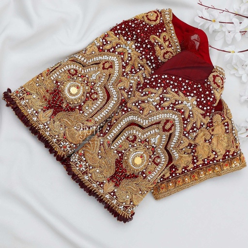 Maroon palanquin with floral bridal Stitching