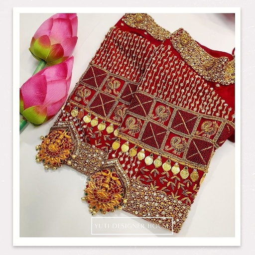 Maroon peacock with line design  Stitching