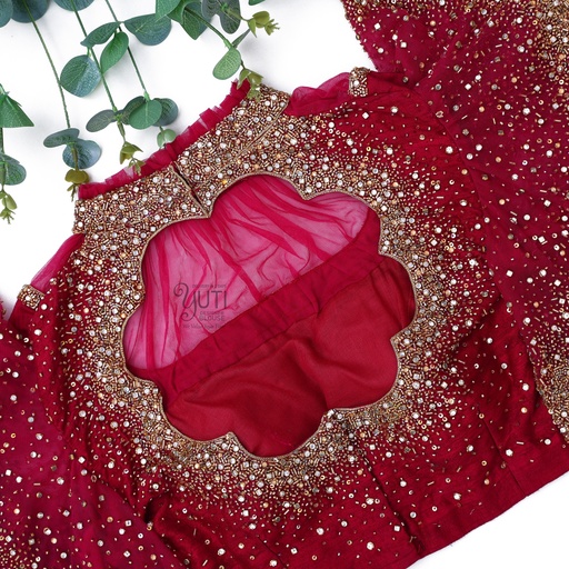 Maroon stardust with butterfly sleeve Stitching