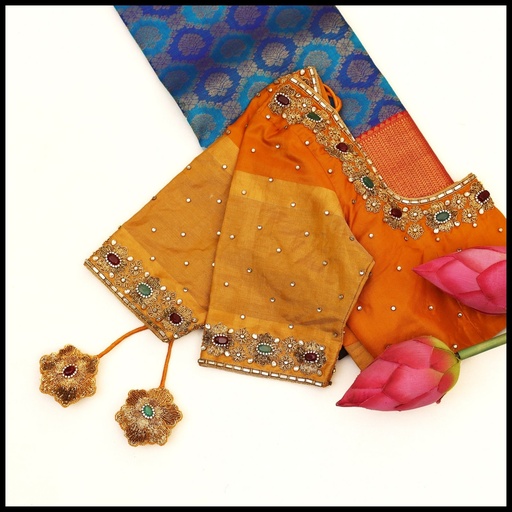 Mustard Yellow Floral Design Stitching