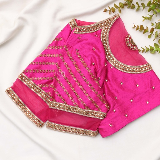 Neon Pink embroidery bridal blouse Stitching